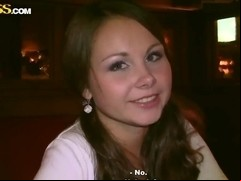 Young looking brunette Mystica sucks cock in public